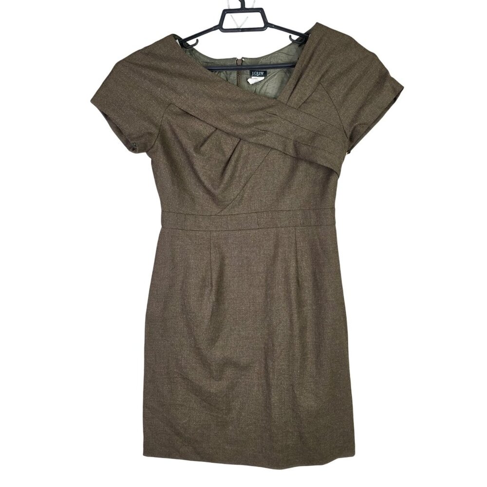 Womens J.Crew Brown Wool Blend Sheath Dress Lined Short Sleeve Size 6